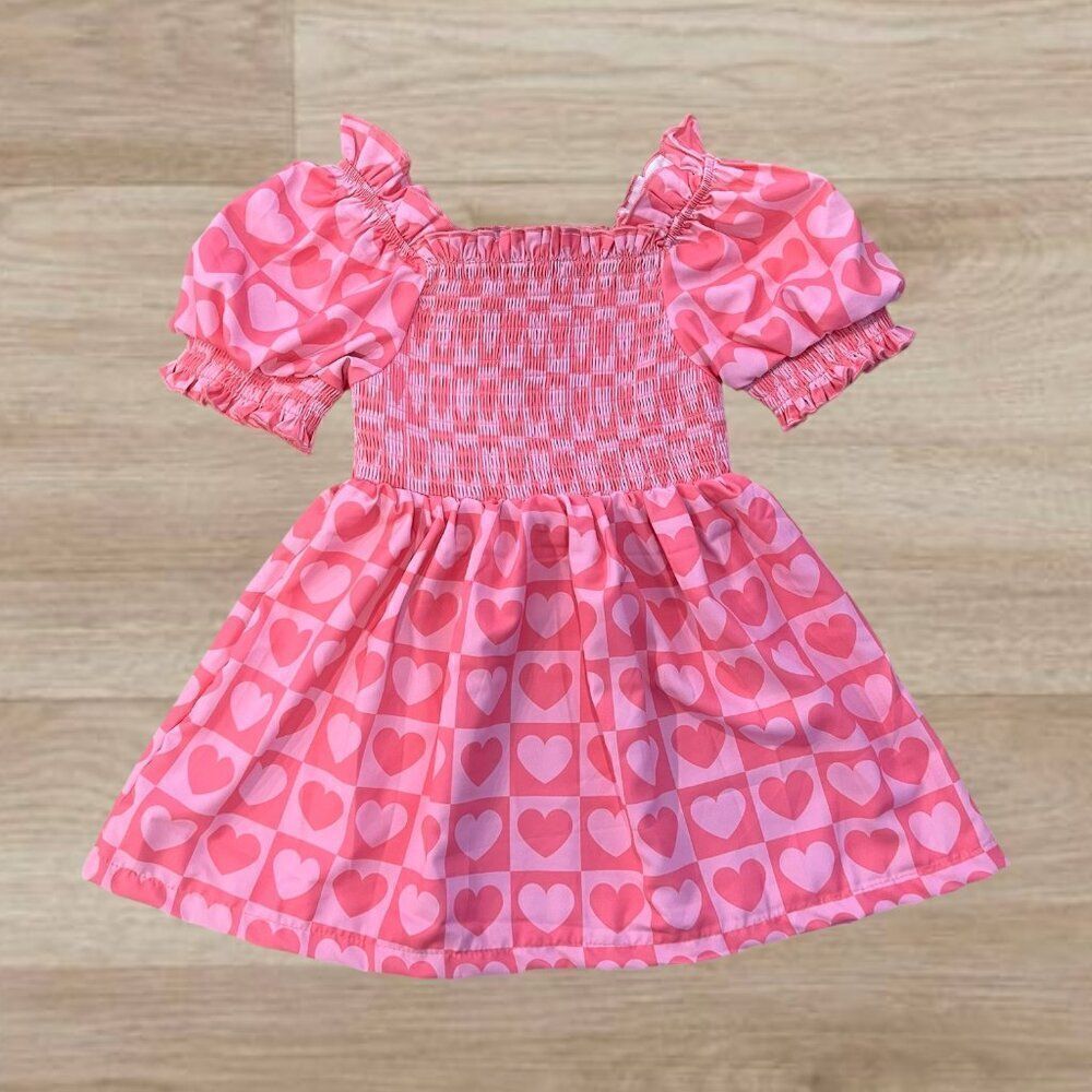 Valentine's Day Pink Checkered Heart Dress (XS-2T)